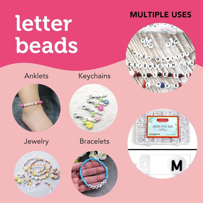 Incraftables 1200pcs Round Letter Beads for Jewelry Making (7mm). A-Z Letters Black Alphabet for DIY Friendship Bracelets & Crafts. ABC Circle & Heart Bead w/Elastic String, Clasps & Organizer Box - Image 3